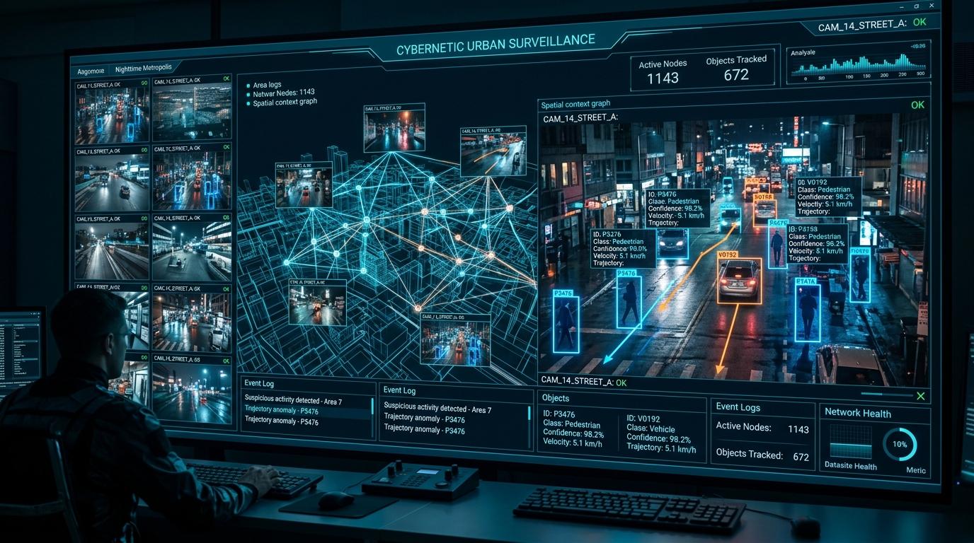 Hypotenuse AI computer vision neural pipeline overlaying city camera feeds